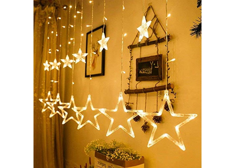 Χριστουγεννιάτικα Φωτάκια Κουρτίνα 5μ Με 12 Αστέρια LED Θερμά ΟΕΜ 040