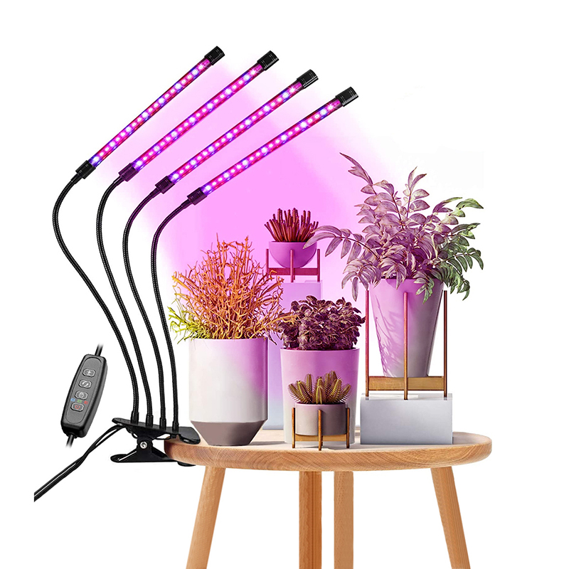 Grow Light Full Spectrum LED Φωτιστικό Ανάπτυξης Φυτών Γλάστρας με 4 Κινούμενες Κεφαλές & Βάση Μανταλάκι Clip SMD 2835 80W 160° AC230V IP54 με Dimmer & Timer Εσωτερικού Χώρου για Κάλυψη Επιφάνειας 1m x 1m Πλήρους Φάσματος Φωτισμού