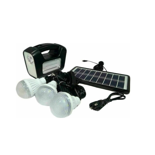 ηλιακό σύστημα φωτισμού με 3 λάμπες, φακό & φορτιστή κινητών – gdlite3