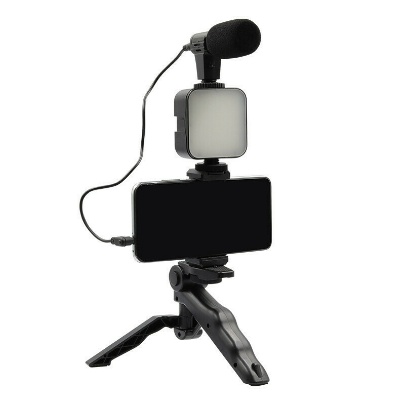 video making vlog tripod kit ay-49 with microphone and and light for live broadcast black