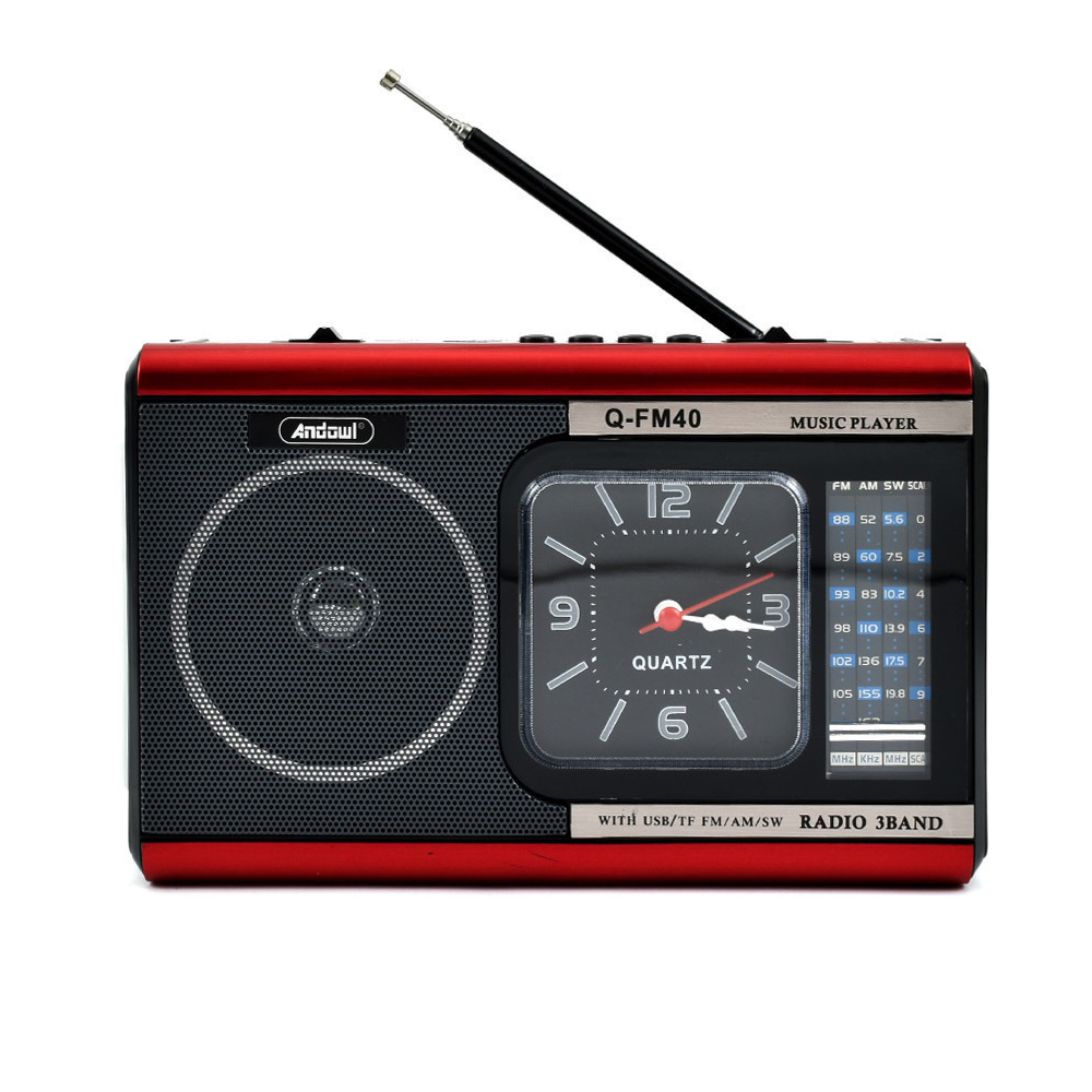 ραδιόφωνο με ρολόι & ηχείο bluetooth με φακό andowl q-fm40 – κόκκινο, μαύρο